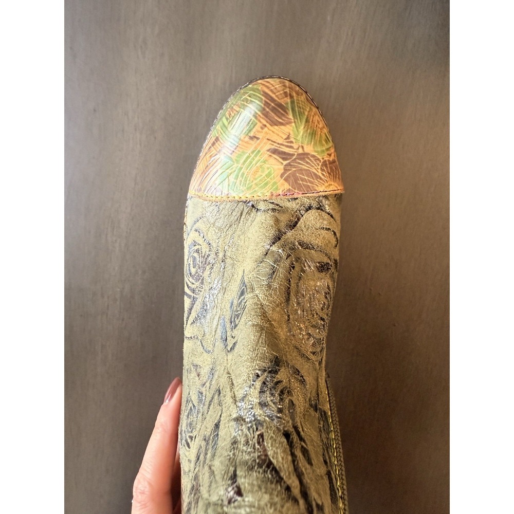 Spring Step L'Artiste Waterlily  Leather Boots Ankle Green Brown Floral S 7 - Picture 10 of 16
